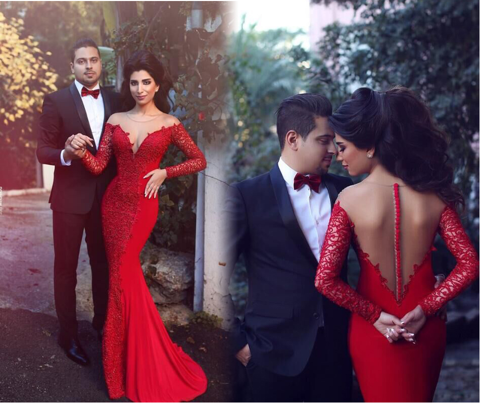Sexy Mermaid Prom Dress Evening Dress ,red Long Sleeves Formal Women Dress,evening Gowns 2017